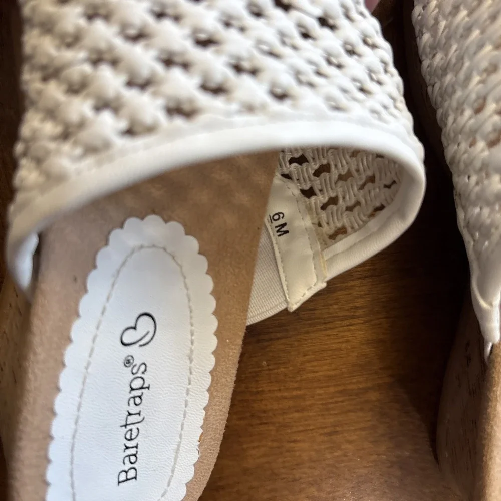 Baretraps Women's White Woven Slide Wedge Sandals Slip-On Faux Leather 6
